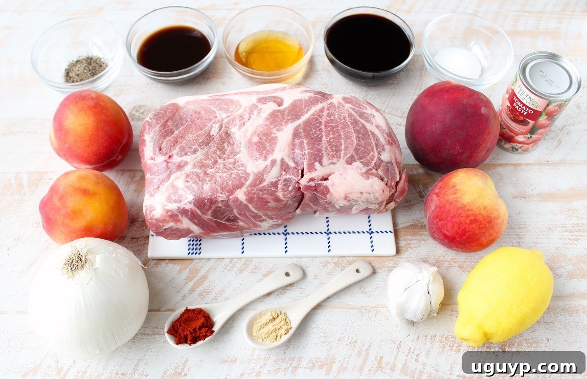 Ingredients for Slow Cooker Peach BBQ Pulled Pork Recipe