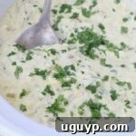 Queso blanco in slow cooker topped with fresh cilantro, with serving spoon ready