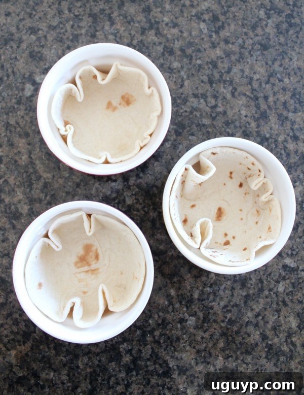 tortillas in three ramekins
