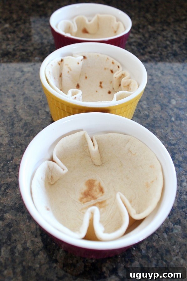 tortillas in three ramekins