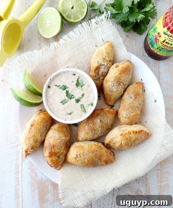 Several small Jamaican Jerk Beef Patties arranged beautifully on a serving platter, perfect for a party.