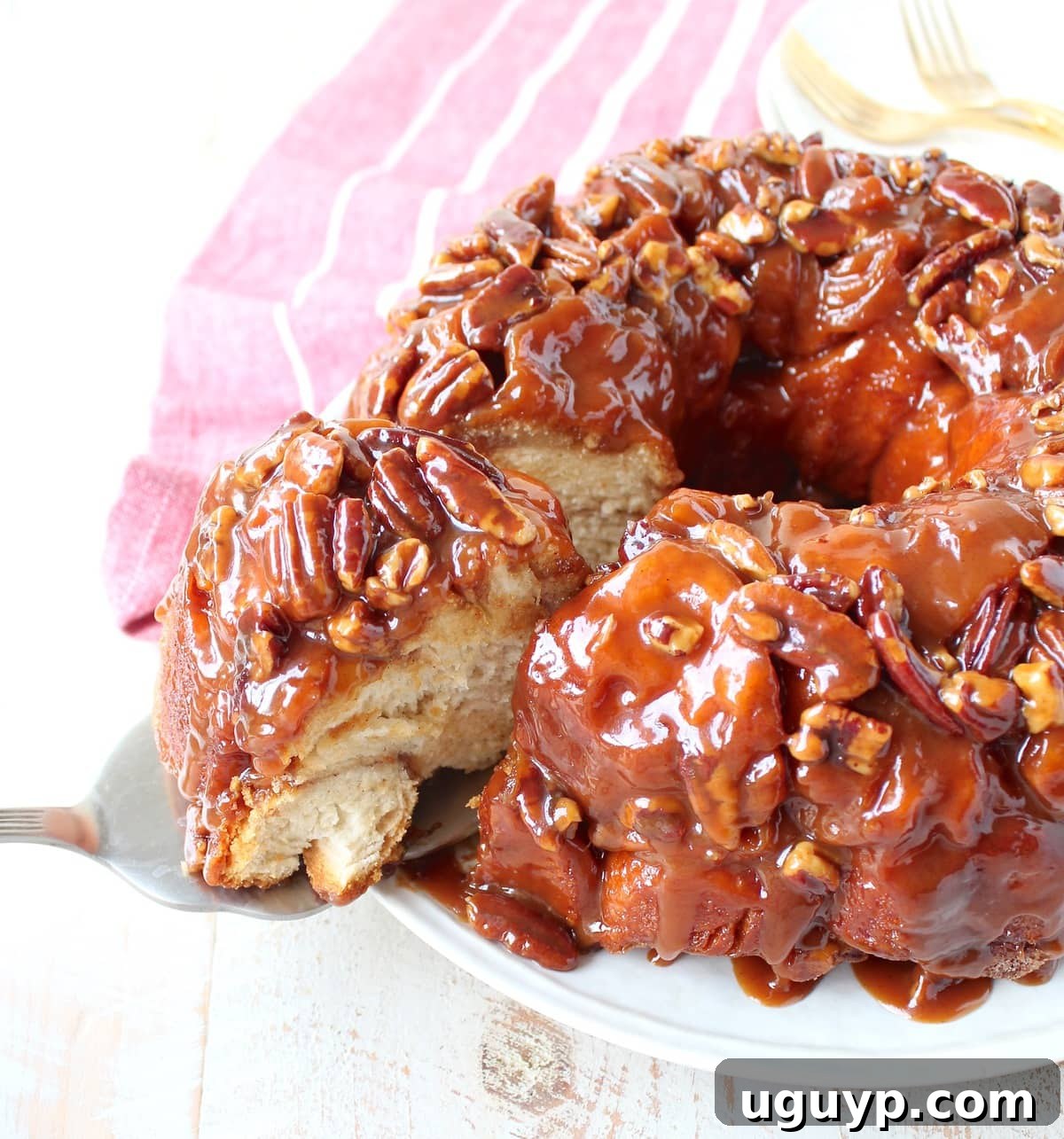 Gooey Salted Caramel Pecan Monkey Bread baked in a bundt pan, showing its irresistible pull-apart texture.