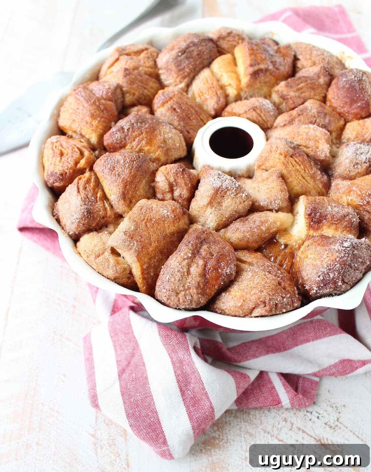 Salted Caramel Pecan Monkey Bread freshly baked and still in the bundt pan.