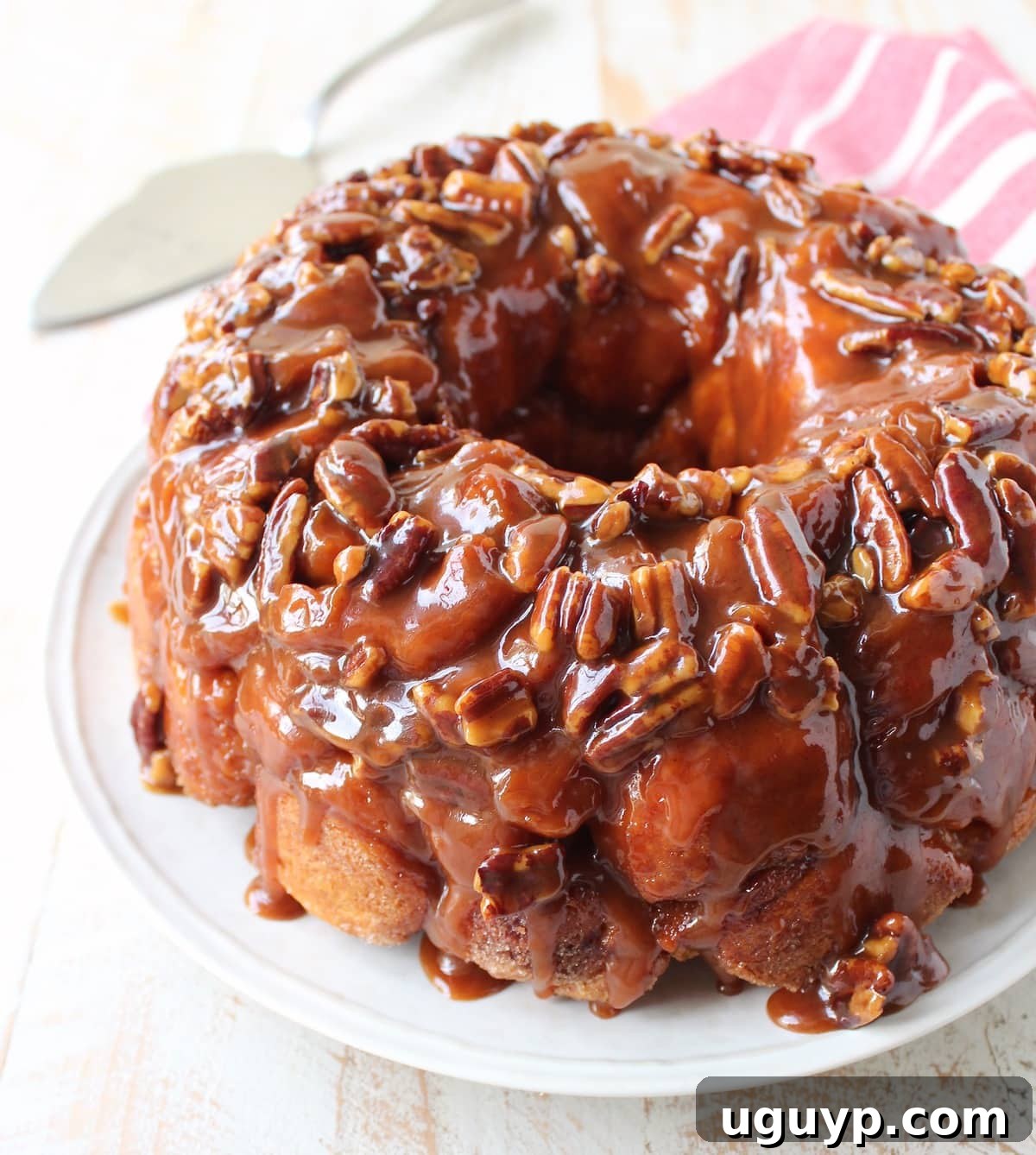 Salted Caramel Pecan Monkey Bread cooling in the bundt pan before inversion.