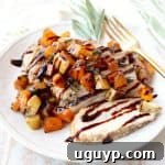 Butternut Squash Apple Bruschetta Grilled Chicken, ready to serve.