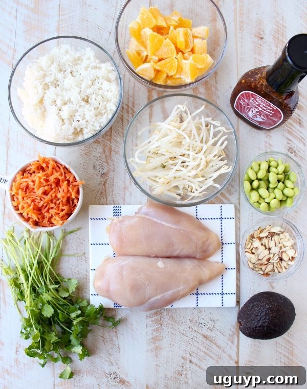 Sesame ginger marinated & grilled chicken tops these Healthy Asian Chicken Rice Bowls filled with oranges, almonds, veggies & tons of flavor!