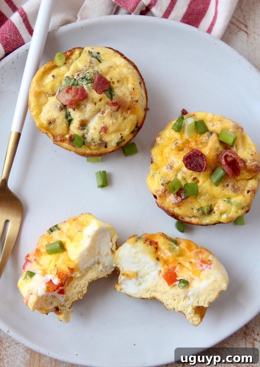A vibrant plate of egg muffins served with a fork, ready to be enjoyed as a healthy and convenient breakfast.