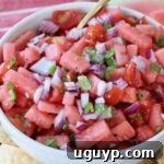 watermelon salsa in white bowl