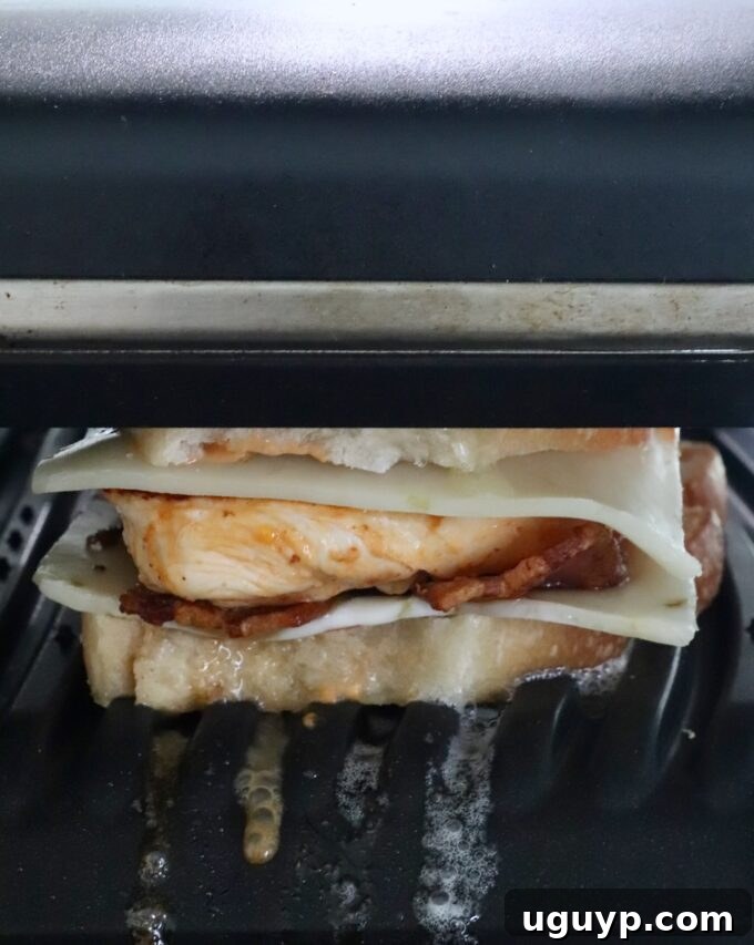 chicken panini sandwich in a panini press