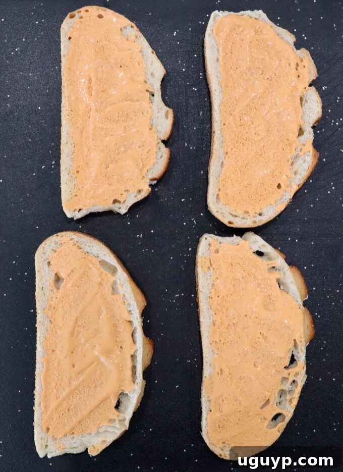 pieces of bread spread with chipotle sauce