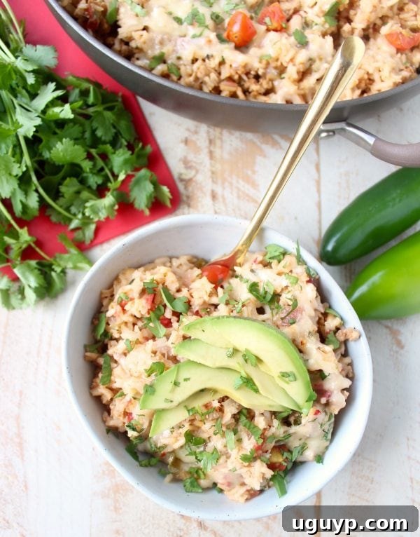 The One Pot Turkey Taco Rice Skillet simmering gently, showcasing the blend of ingredients absorbing the rich broth, promising a tender and flavorful result.