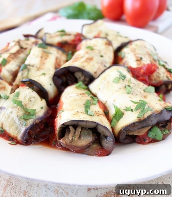 Italian seasoned ground turkey and mushrooms fill these delicious eggplant roll ups, baked in a flavorful tomato sauce. This recipe is gluten free, dairy free and Whole30 compliant!