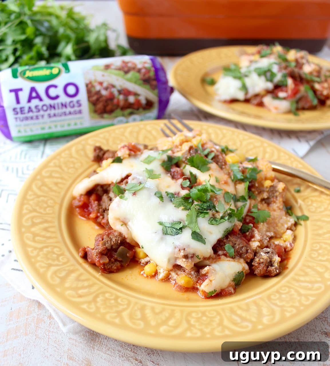 Delicious Gluten Free Turkey Taco Casserole in a Baking Dish