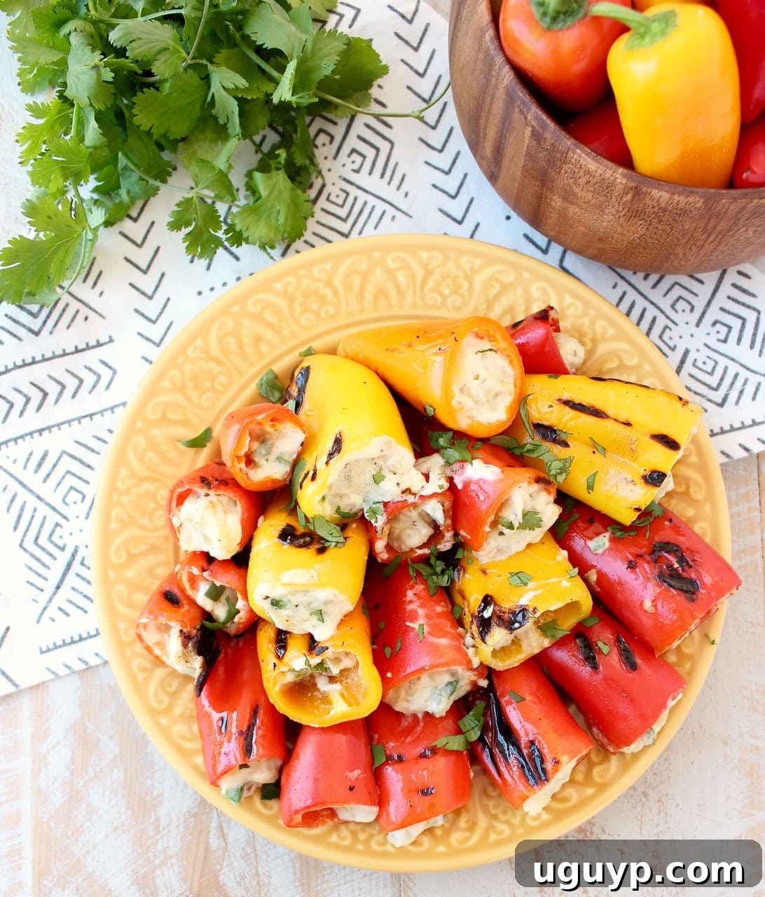 Red, Yellow, and Orange Grilled Stuffed Peppers with Creamy Filling