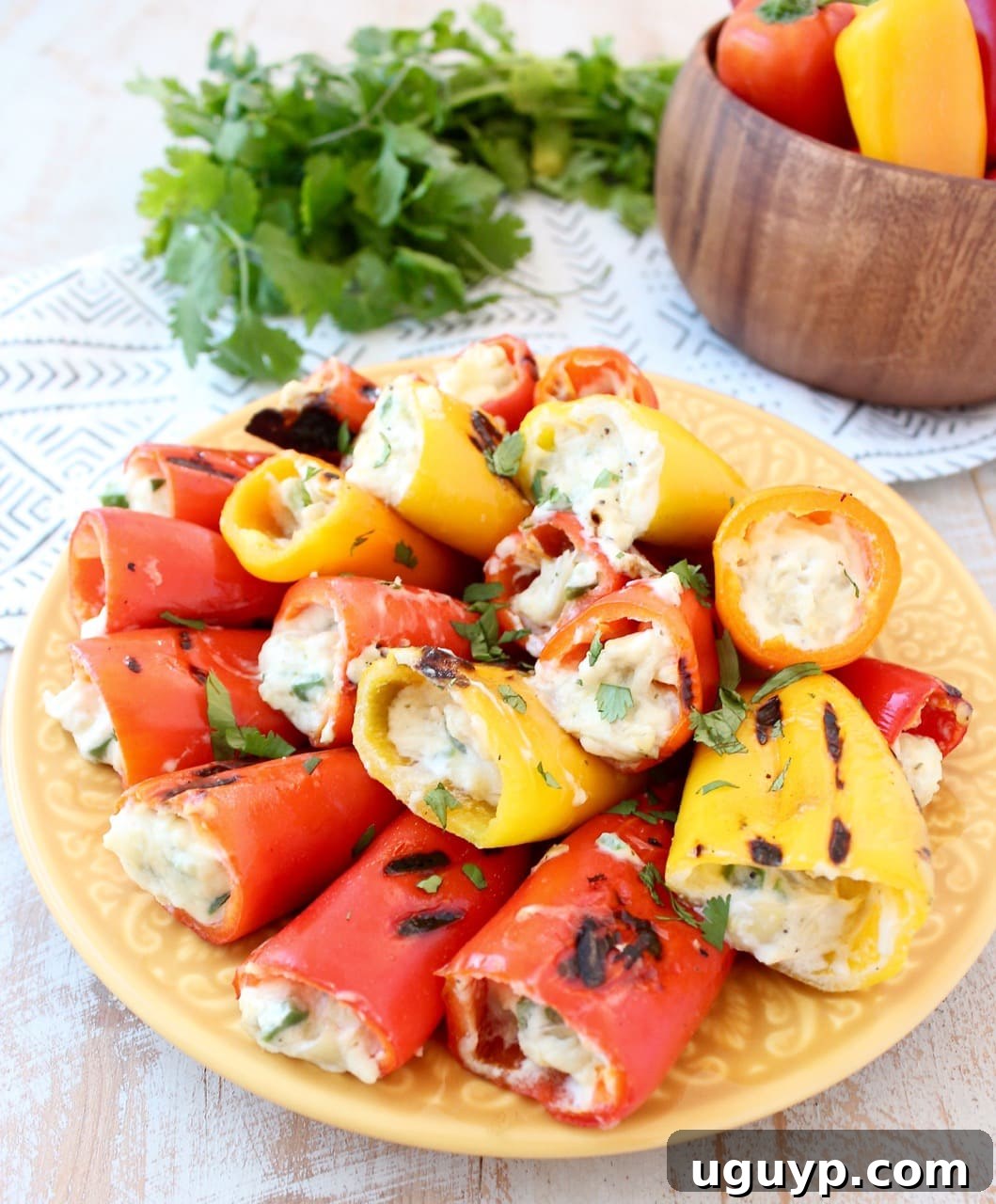 Grilled Sweet Mini Peppers Stuffed with Jalapeno Artichoke Dip