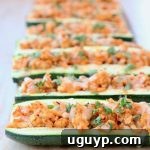 Buffalo Chicken Zucchini Boats with Pepper Jack Cheese and Cilantro