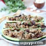 Greek Turkey Stuffed Zucchini Boats on Plate