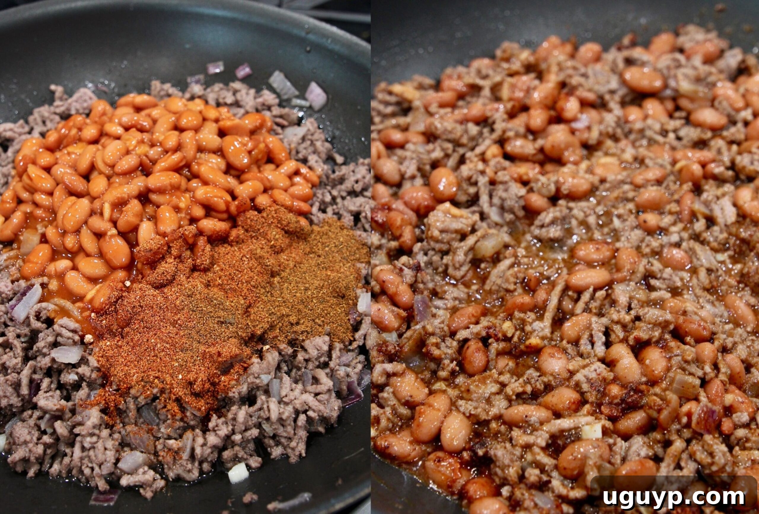 collage of images showing how to make chili on the stove