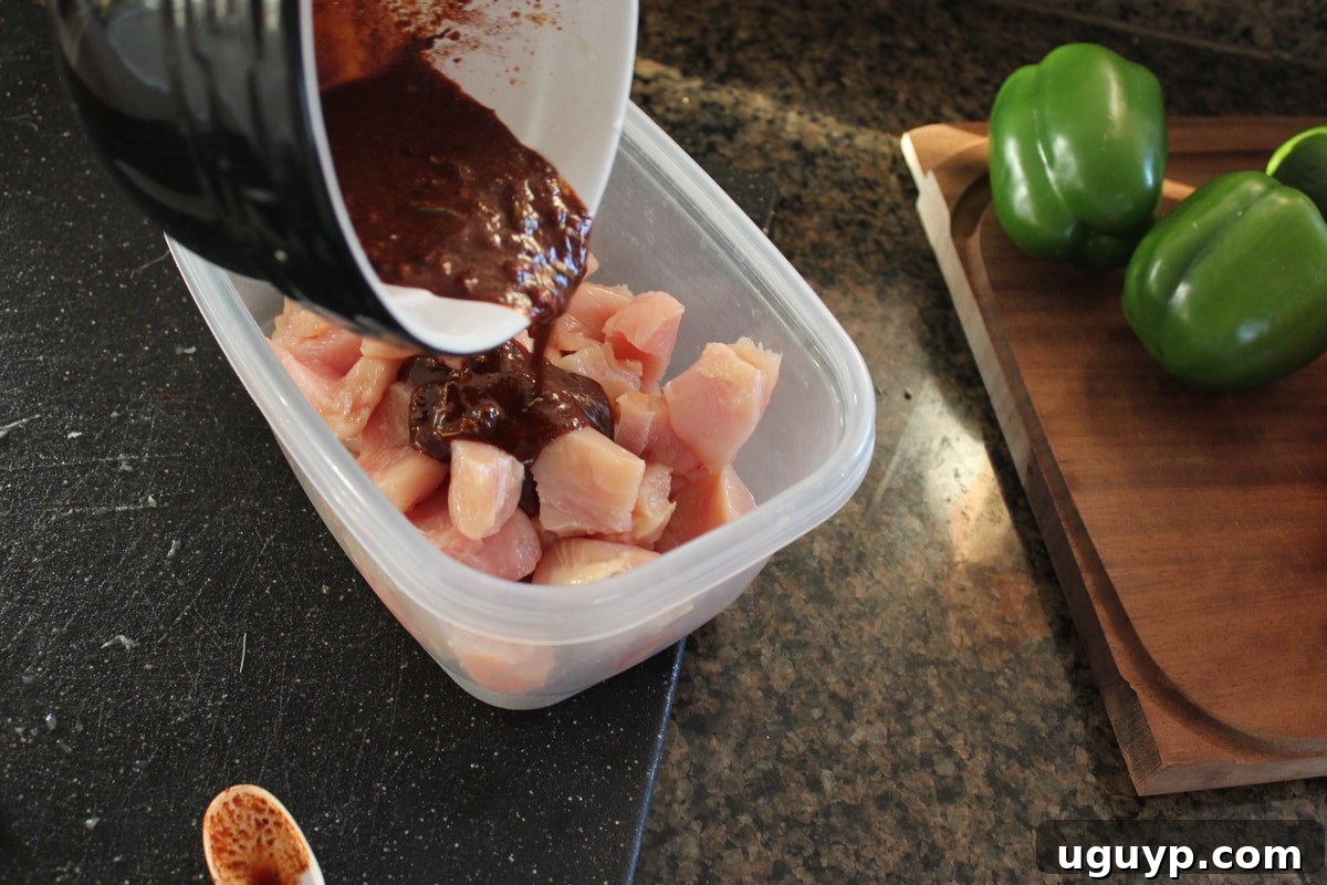 Close-up of the prepared Chipotle Lime Fajita Chicken Marinade with spices and fresh ingredients.