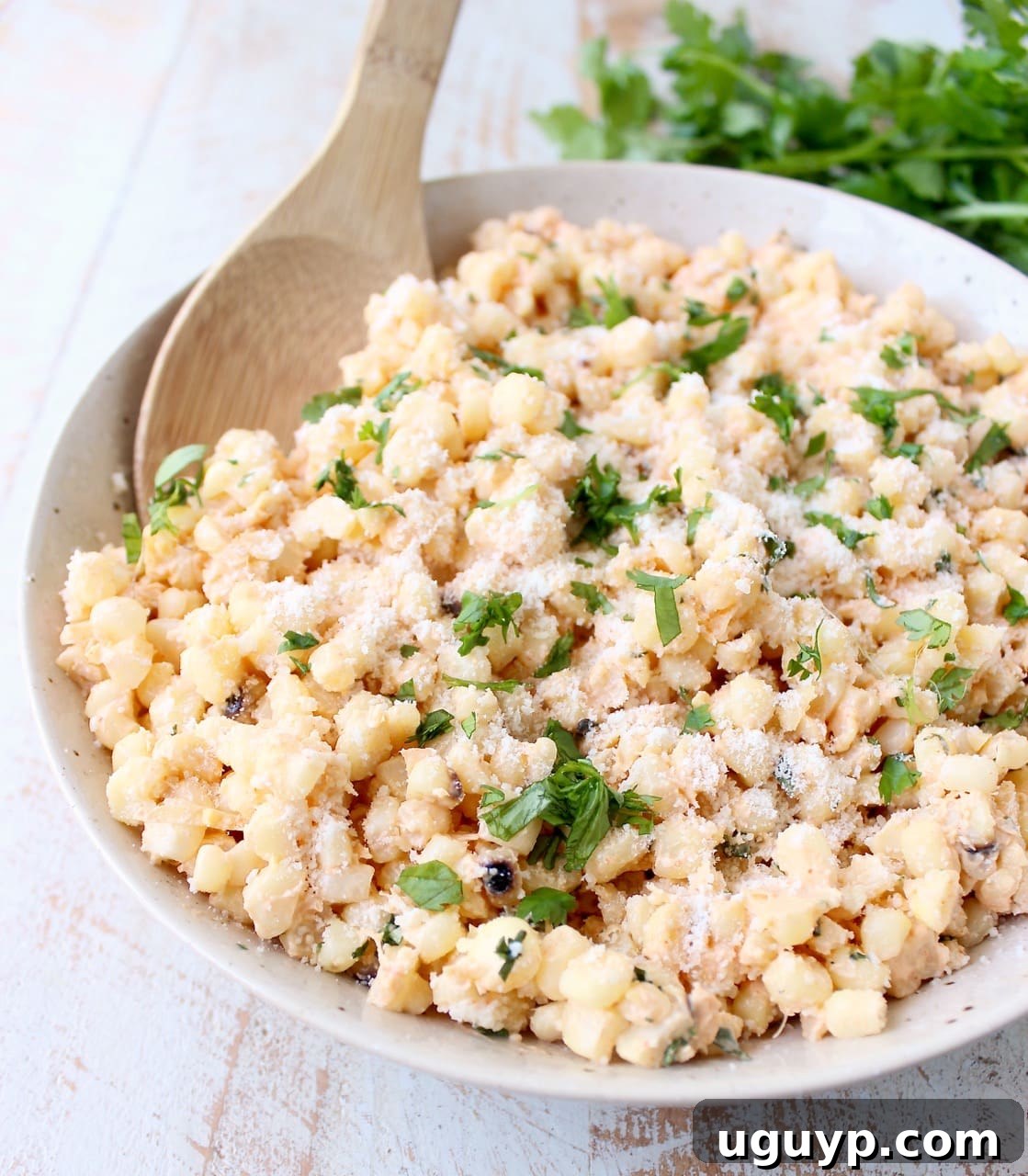 Deconstructed Mexican Street Corn combines grilled corn off the cob, cilantro, sour cream, lime juice & parmesan cheese for an amazingly flavorful side dish recipe!