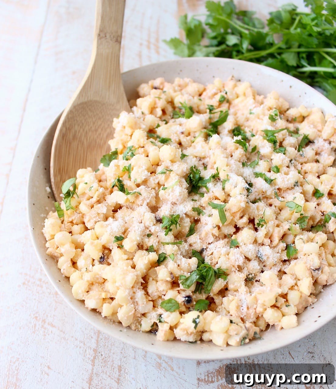 Deconstructed Mexican Street Corn combines grilled corn off the cob, cilantro, sour cream, lime juice & parmesan cheese for an amazingly flavorful side dish recipe!