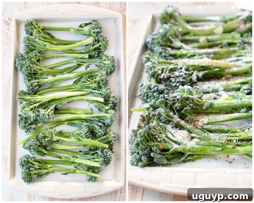 Collage of roasted broccolini recipe instruction images