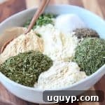 Ranch seasoning ingredients in a bowl with a spoon