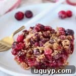 Oatmeal Cranberry Bar on plate with fork and fresh cranberries
