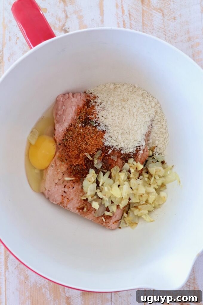 Meatloaf ingredients in a large mixing bowl