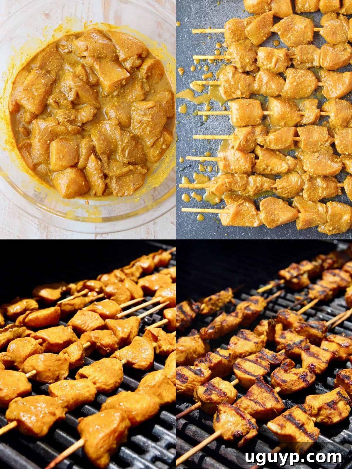Collage showing how to make chicken satay