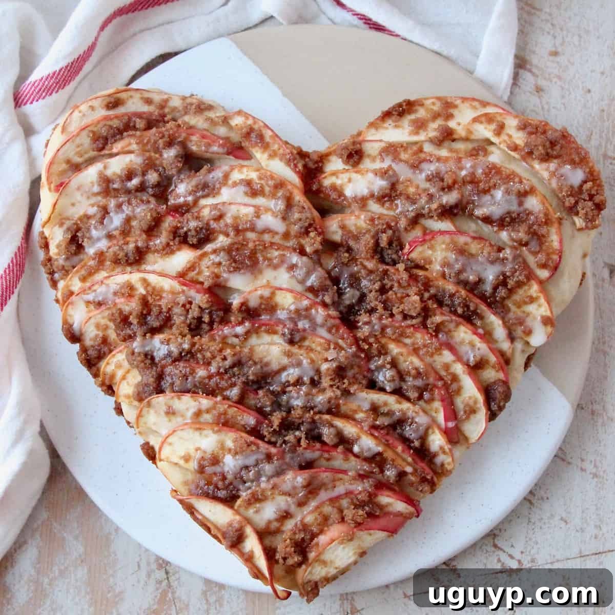 overhead image of heart shaped apple pizza