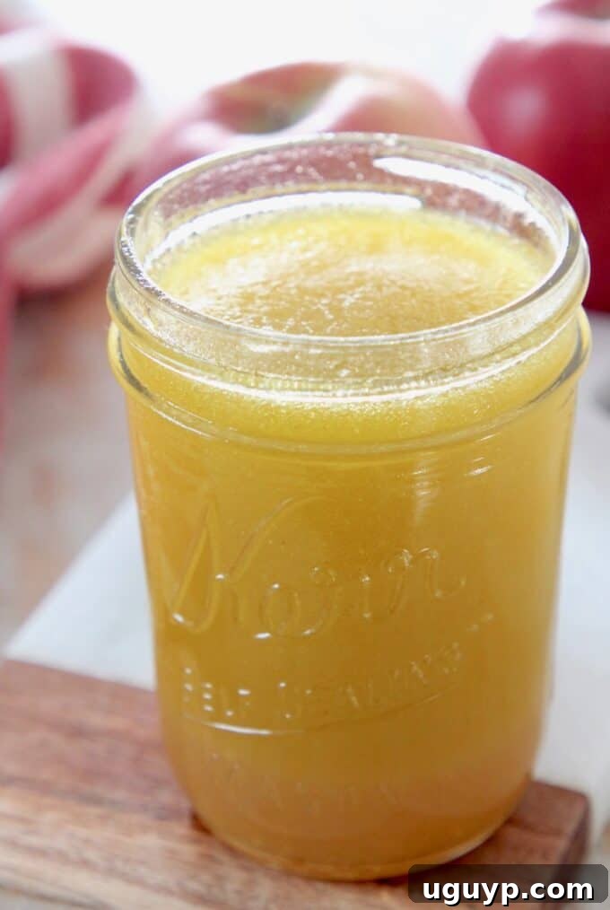 A mason jar filled with freshly made Fuji Apple Salad Dressing, showcasing its inviting golden color and smooth texture, ready for storage.