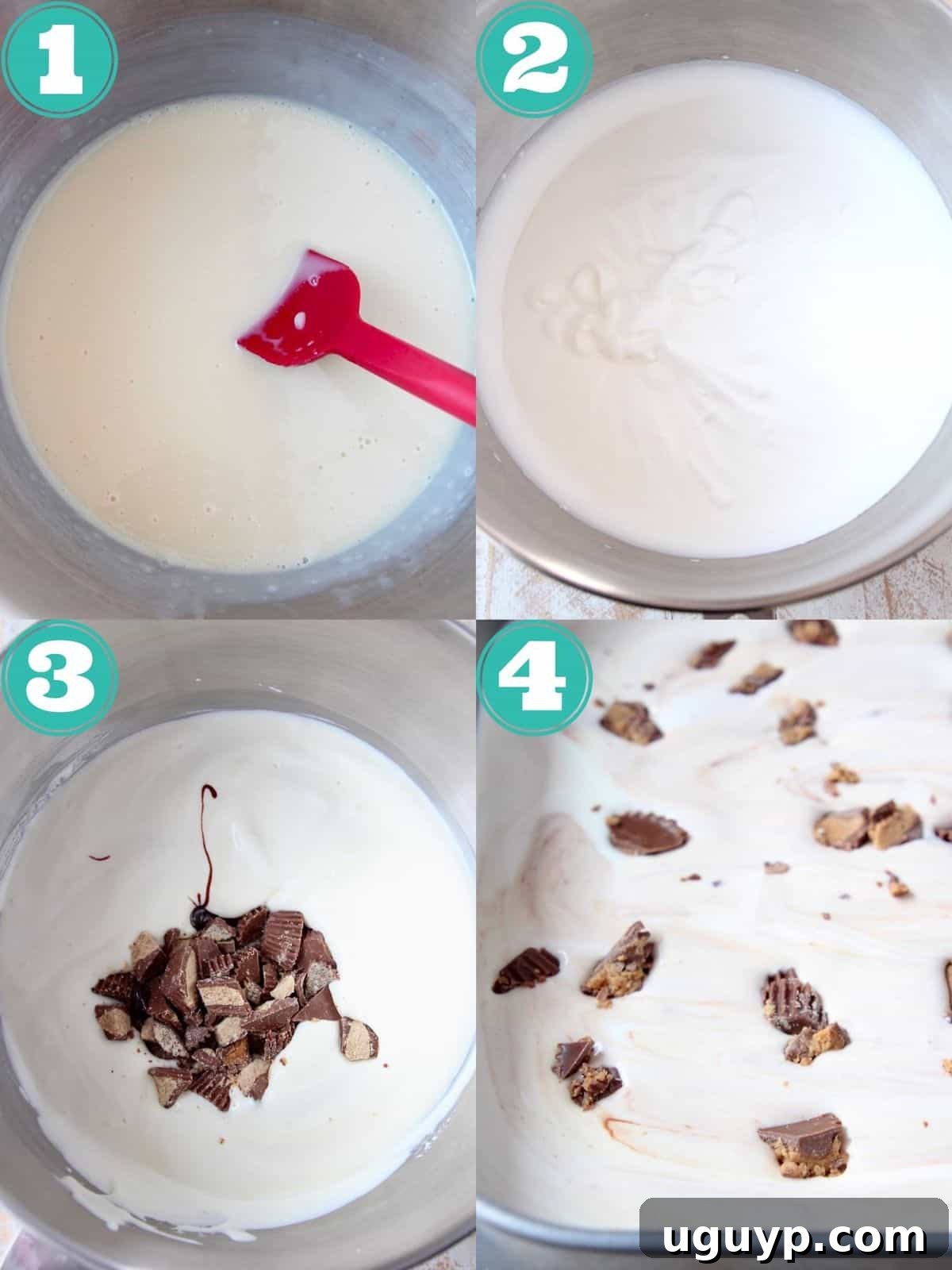 collage of images showing how to make homemade moose tracks ice cream