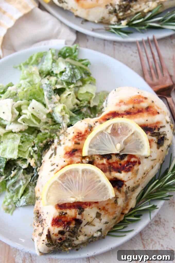 overhead image of chicken breast with slices of lemon