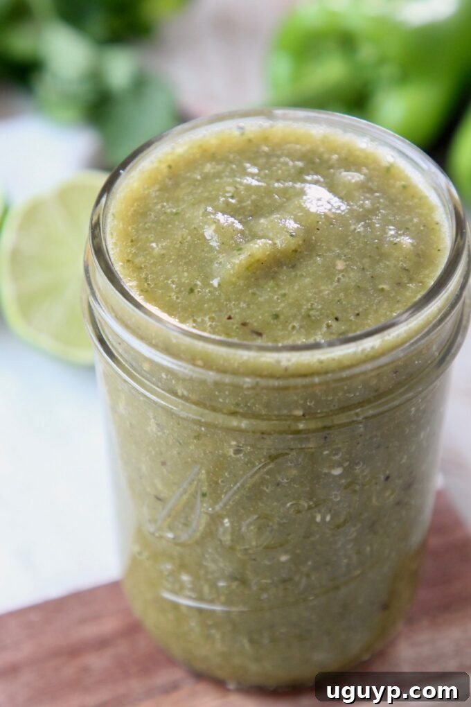 green enchilada sauce in mason jar