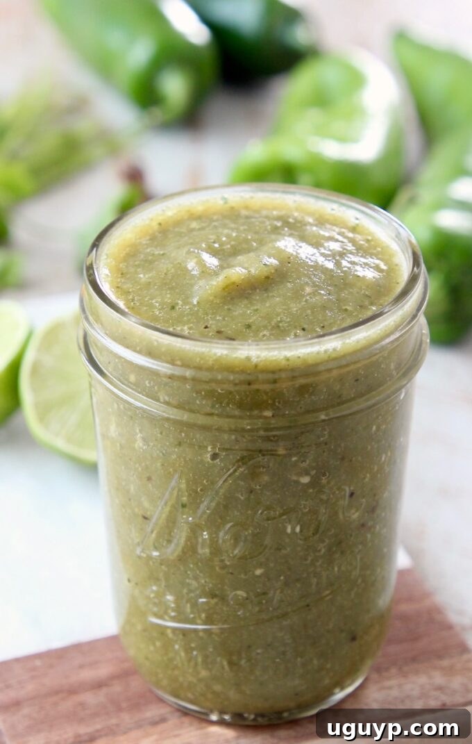 green enchilada sauce in mason jar