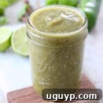 mason jar of green enchilada sauce