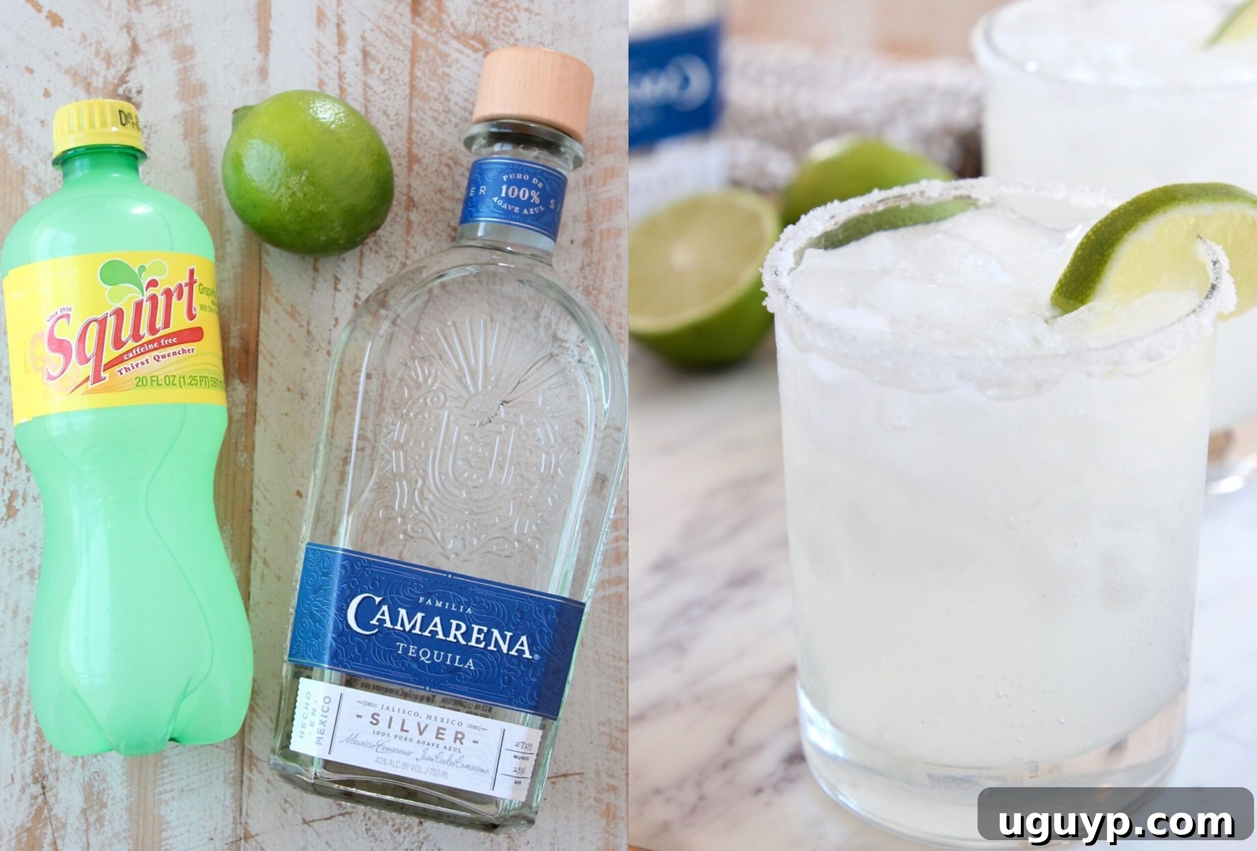 A collage of images illustrating the process of making traditional Palomas, including ingredients and a finished drink.