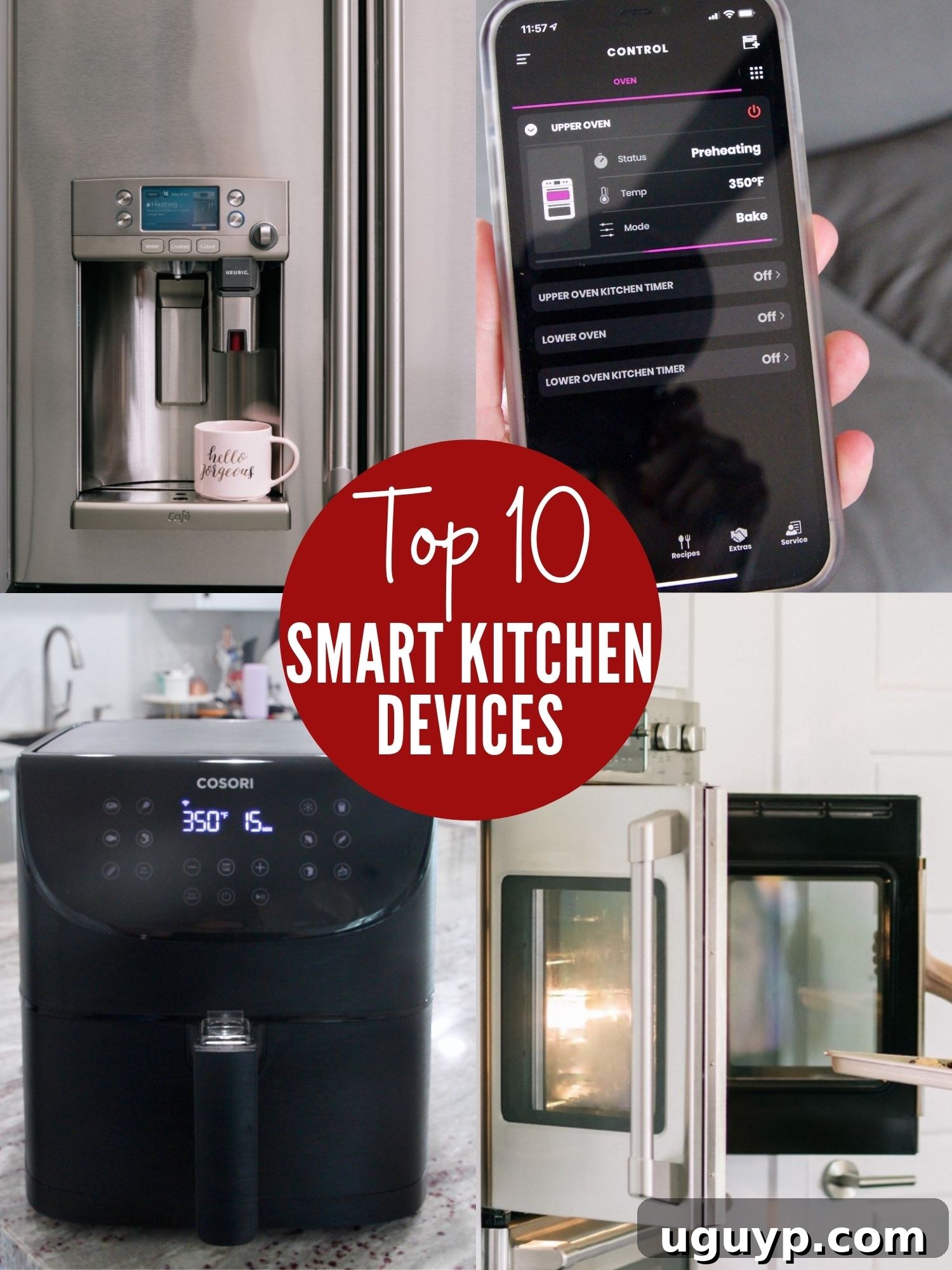 A collage showcasing various smart kitchen appliances like a smart oven, refrigerator, and small gadgets.