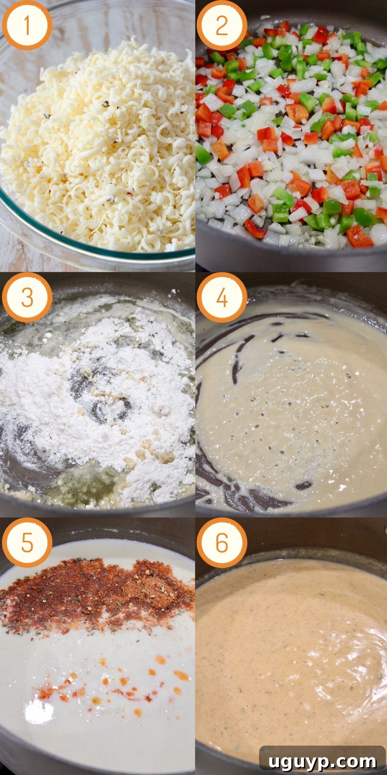 collage of images showing how to make cajun mac and cheese