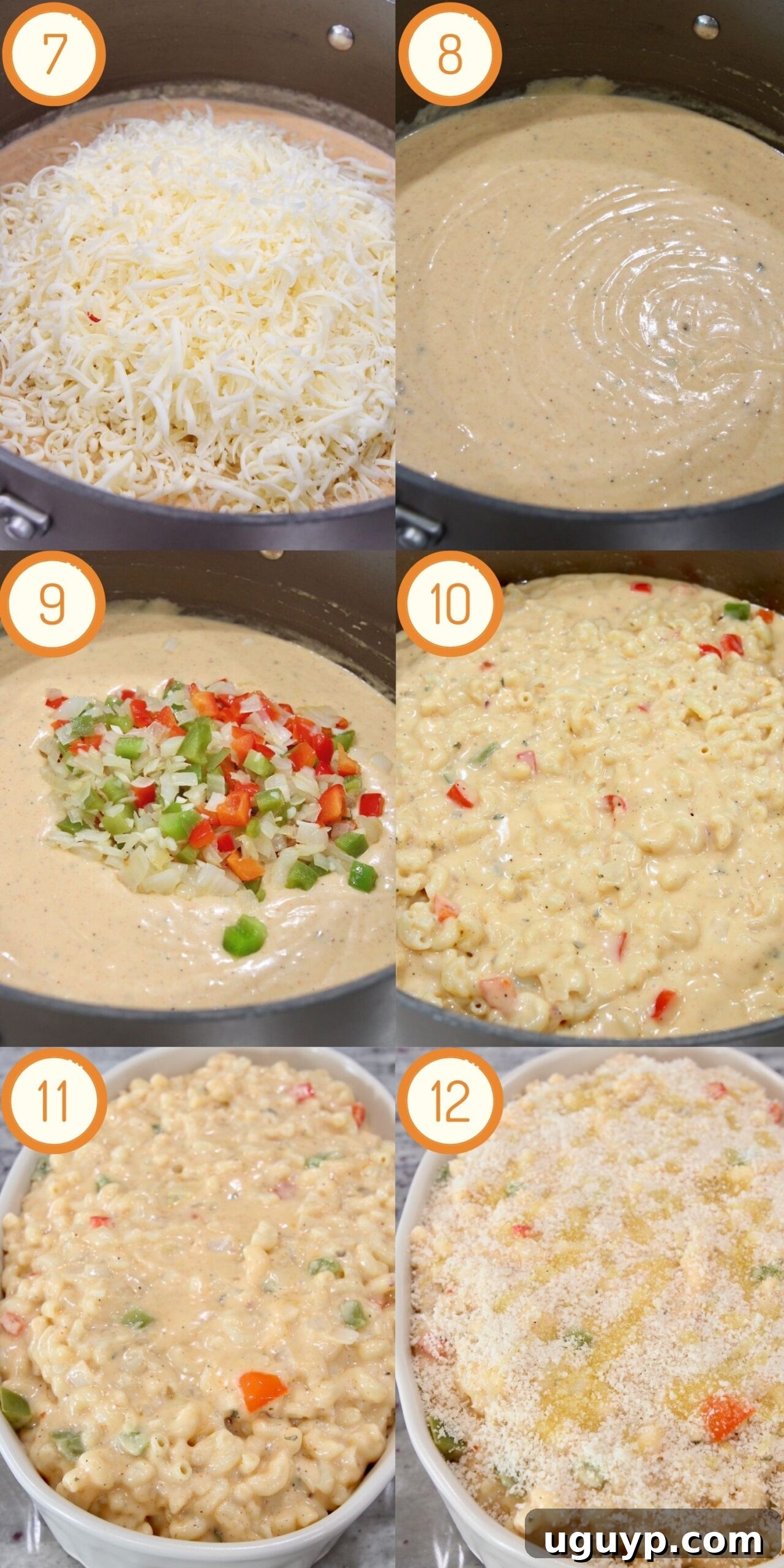 collage of images showing how to make cajun mac and cheese