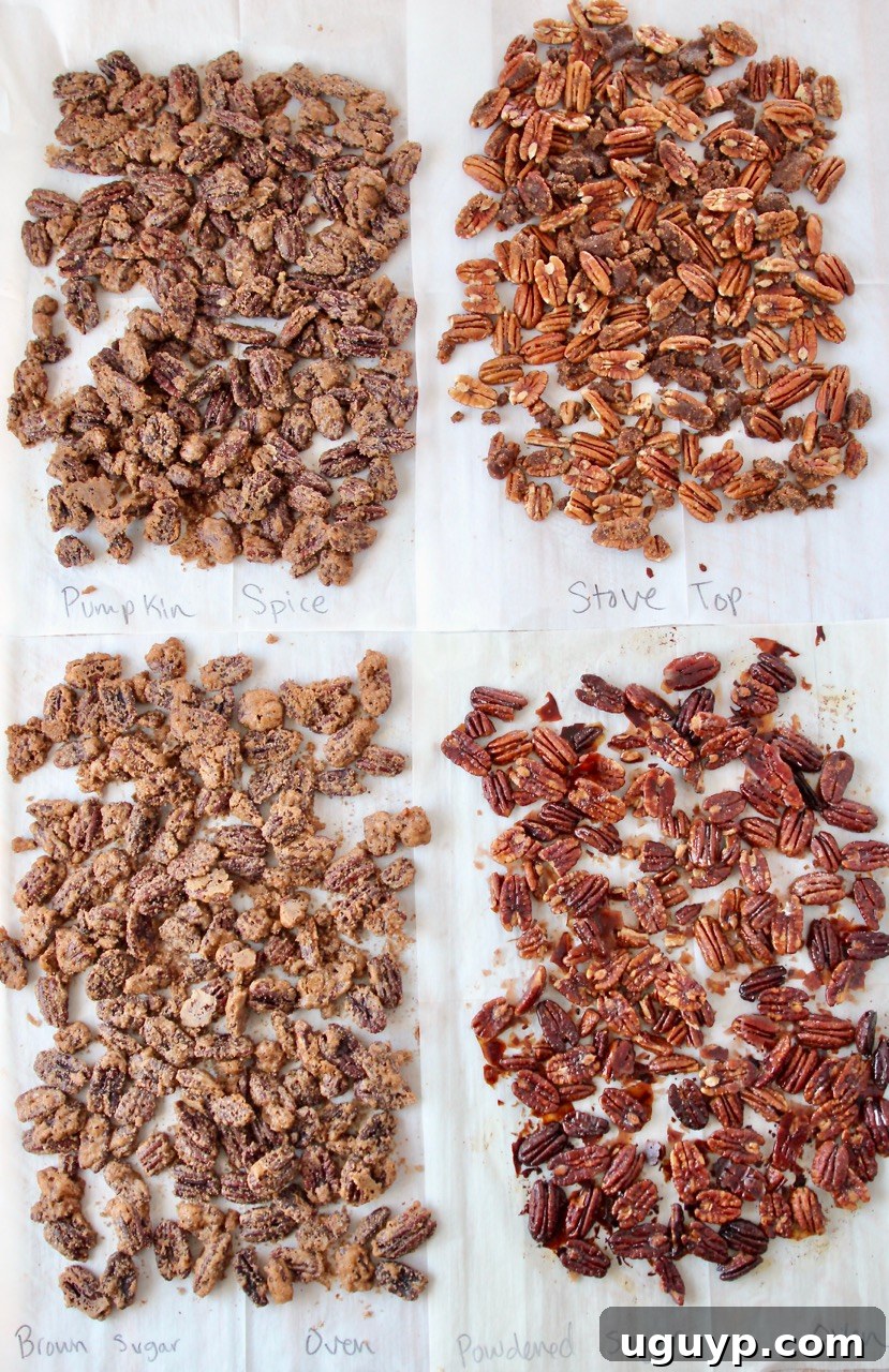 candied pecans spread out on parchment paper