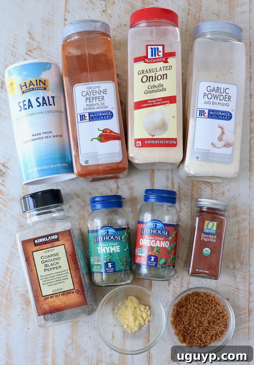 The essential ingredients for crafting the best homemade pork chop seasoning, laid out and ready for blending.