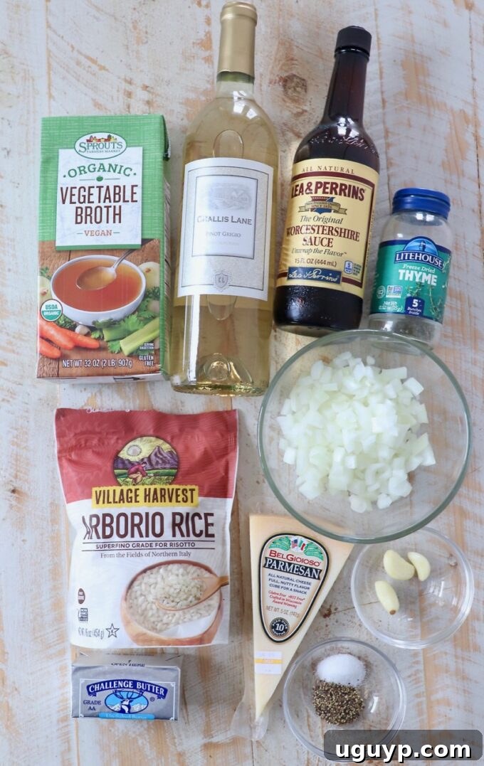 All the fresh ingredients laid out for making Instant Pot Risotto.