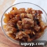 diced caramelized onions in small glass bowl