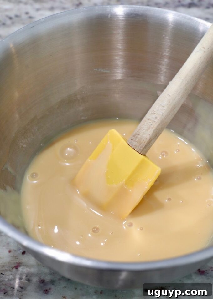 Sweetened condensed milk mixed with vanilla extract and a pinch of salt in a bowl, showing the creamy base for no-churn ice cream.