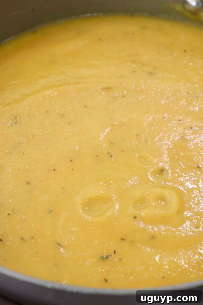 pureed acorn squash soup in pot