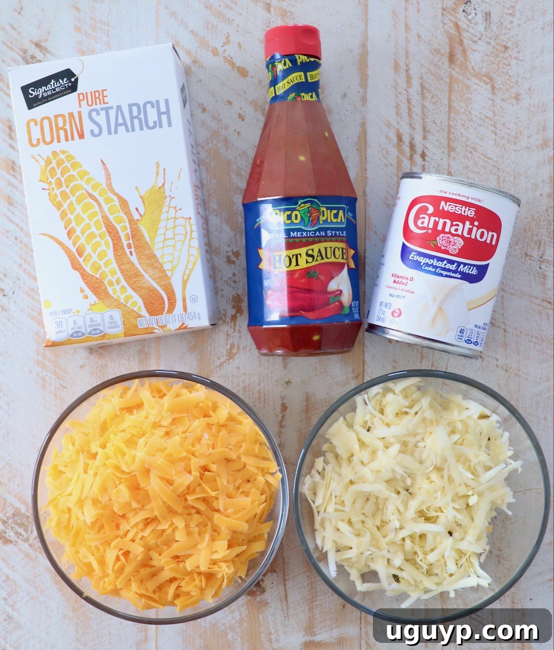 ingredients laid out for homemade nacho cheese sauce