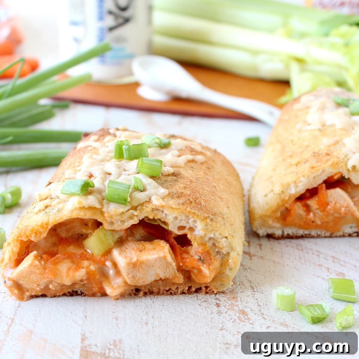 A golden-brown Buffalo Chicken Bake, inspired by the Costco classic, with a spicy twist.