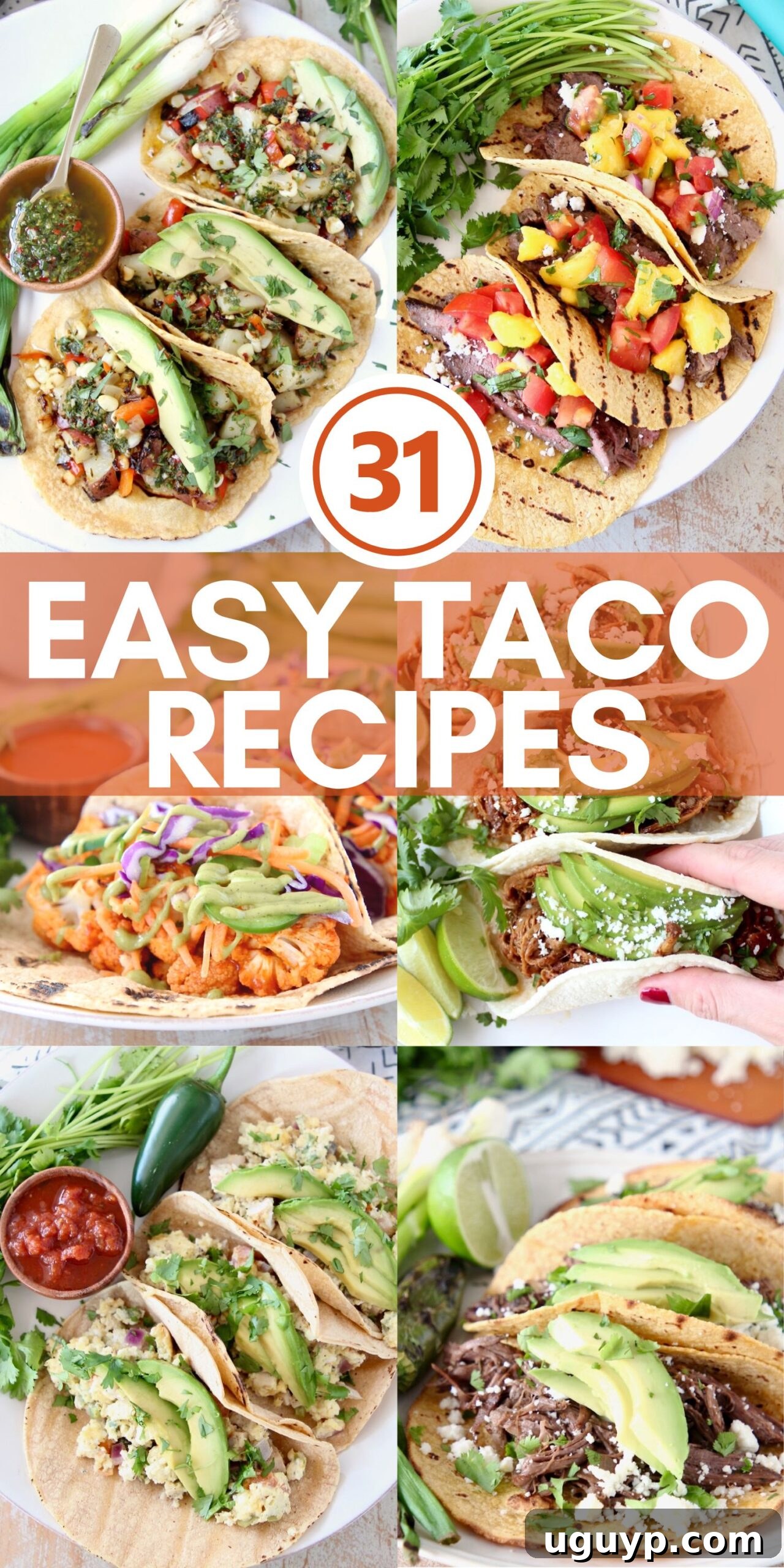 collage of images showing different tacos